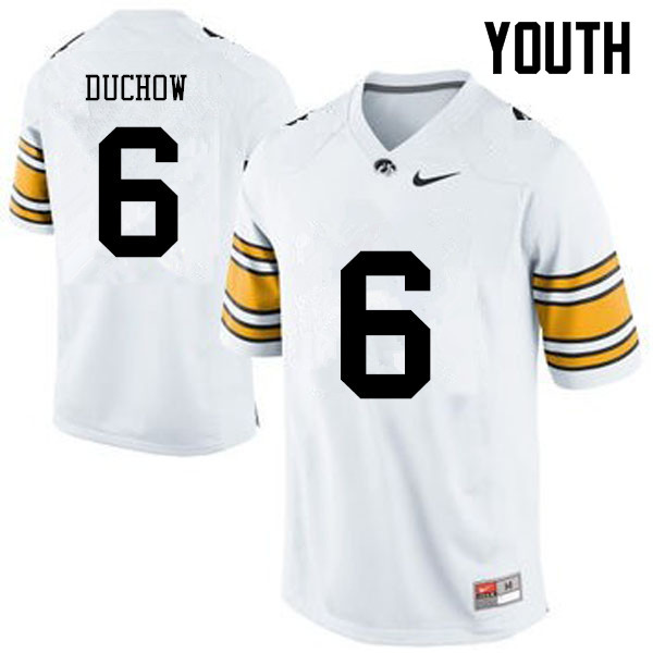 Youth Iowa Hawkeyes #6 Max Duchow College Football Jerseys-White - Click Image to Close